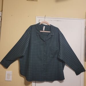 Auden Men's Dark Teal Plaid  Flannel Button Down Sleepwear Top Size 3X